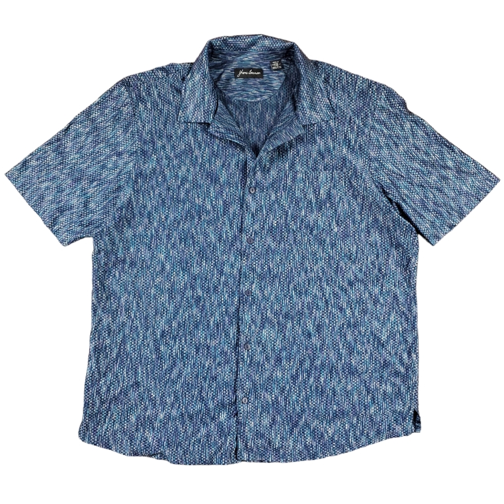 Jhane Barnes Navy & Blue Short Sleeve Camp Collar Button-Down Shirt